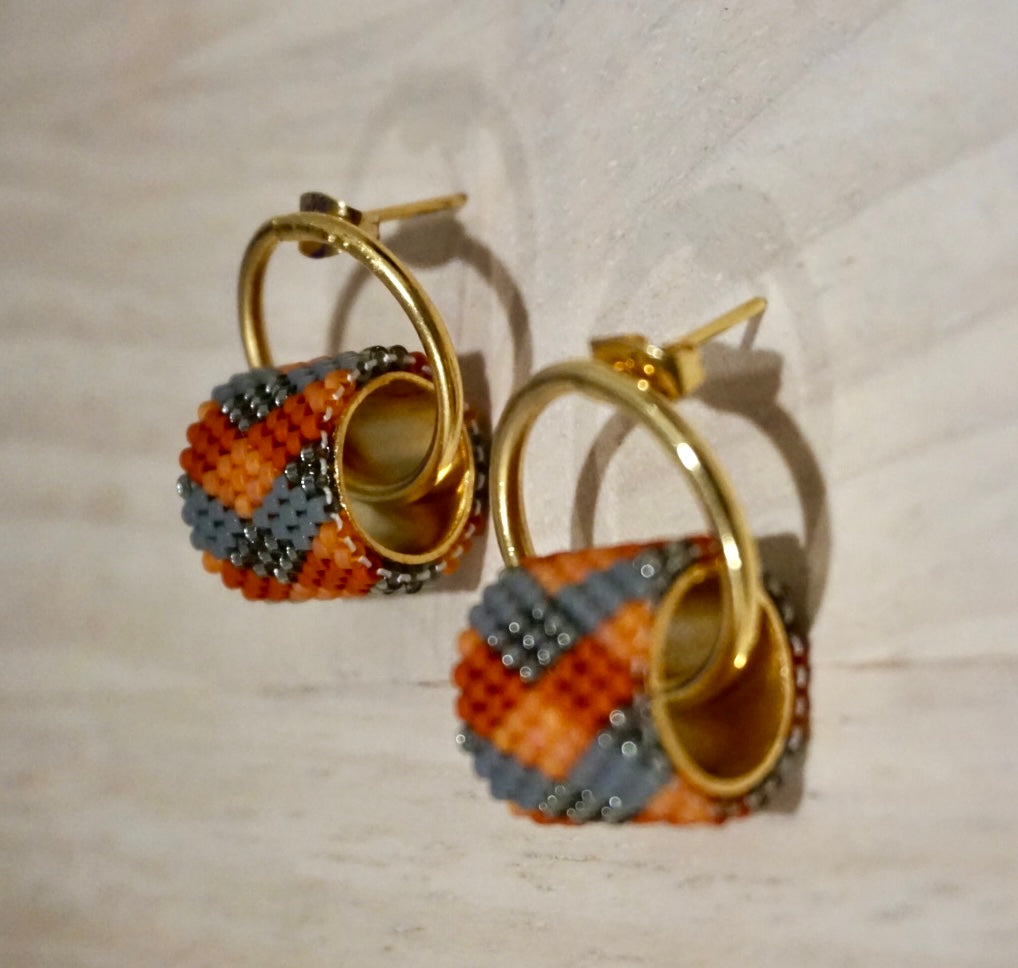 Golden Harmony Beaded Hoop Earrings